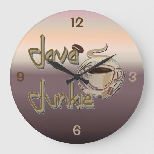 Java Junkie Coffee Lovers Wall Clock Grote Klok (Voorkant)