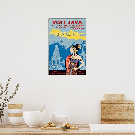 Java Reisposter Indonesië Kunst Toerisme Print (Keuken)