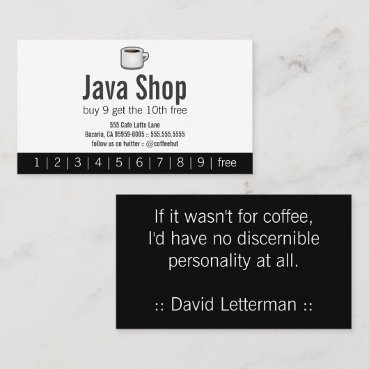 Java Shop Drink Punch Card Klantenkaartje (Voorkant / Achterkant)