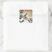 Java Sparrow en Kobushi Magnolia (door Hokusai) Vierkante Sticker (Tas)