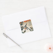 Java Sparrow en Kobushi Magnolia (door Hokusai) Vierkante Sticker (Envelop)