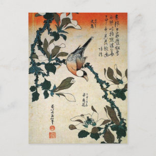 Java Sparrow en Kobushi Magnolia (van Hokusai) Briefkaart