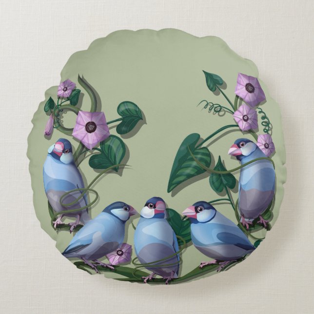 Java sparrows  rond kussen (Voorkant)