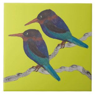 Javan Kingfishers op een keramische Tegel Tegeltje