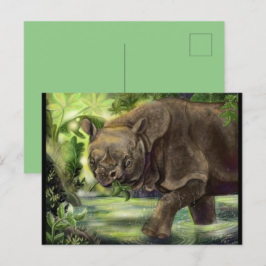 Javan Rhino Art Briefkaart (Voorkant / Achterkant)