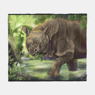 Javan Rhino Art Fleece Deken