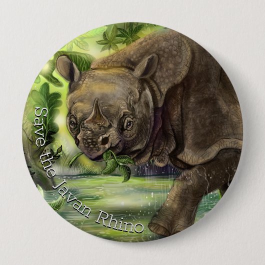 Javan Rhino Art Ronde Button 4,0 Cm (Voorkant)