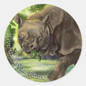 Javan Rhino Art Ronde Sticker (Voorkant)