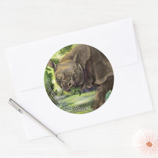 Javan Rhino Art Ronde Sticker (Envelop)