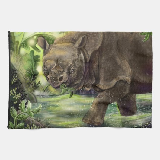 Javan Rhino Art Theedoek (Horizontaal)