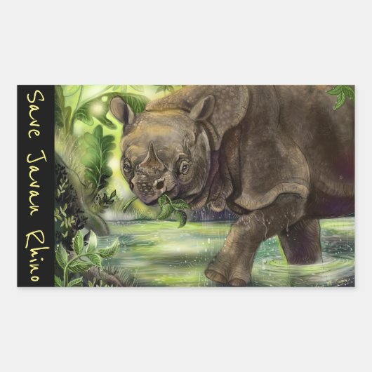 Javan Rhino - bedreigde dierkunst Rechthoekige Sticker (Voorkant)
