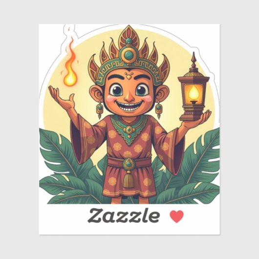 Javanese Puppet Sticker with Glowing Lantern (Vel)
