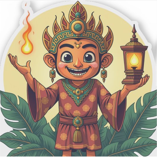 Javanese Puppet Sticker with Glowing Lantern (Voorkant)
