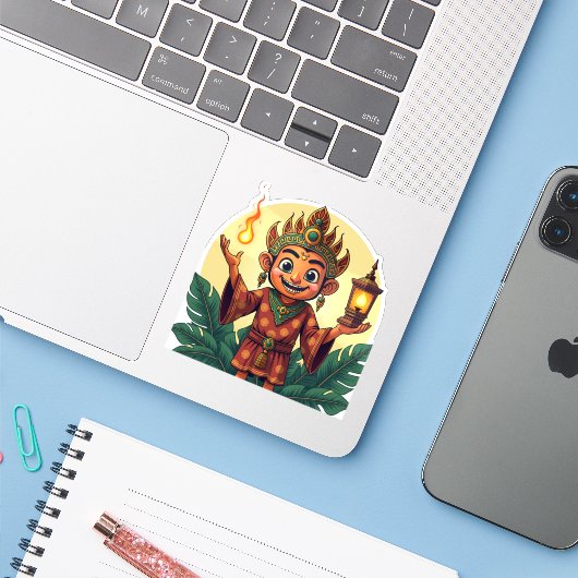 Javanese Puppet Sticker with Glowing Lantern (Laptop met iPhone)