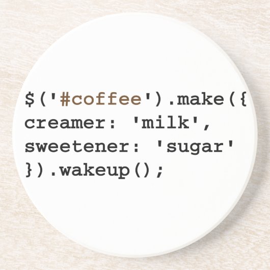 JavaScript-code voor geblonde en gezoete koffie Zandsteen Onderzetter (Voorkant)