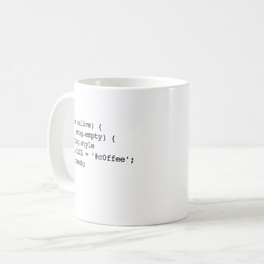 JavaScript Coffee Mok (#c0ffee break - dubbel) (Voorkant links)