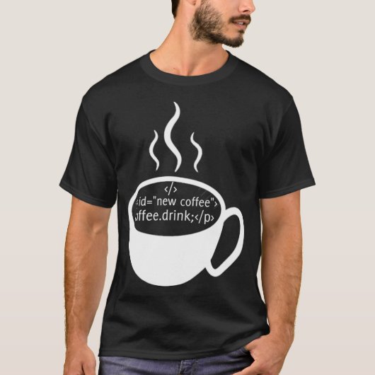 JavaScript HTML Code Drink Koffie T-shirt (Voorkant)