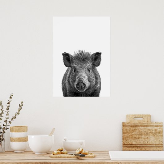 Javelina Peccary varkenswoestijn Portret zwart wit Poster (Keuken)