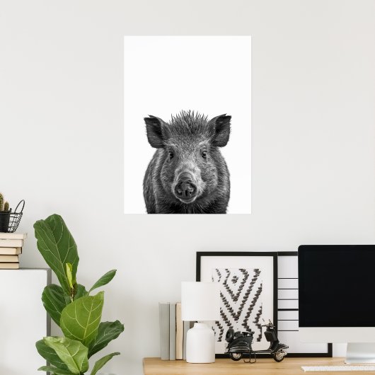Javelina Peccary varkenswoestijn Portret zwart wit Poster (Thuiskantoor)