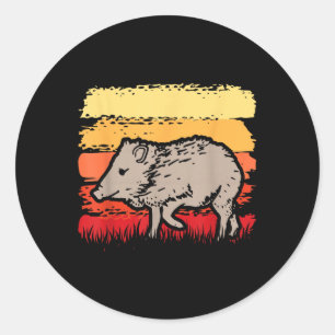 Javelina Retro Vintage 80s Sunset Schattige Funny  Ronde Sticker