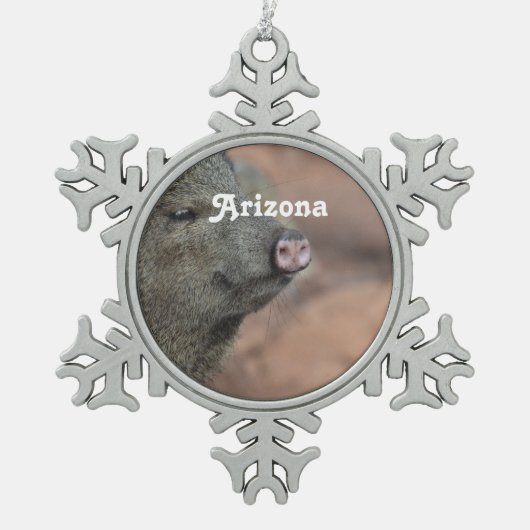Javelina Tin Sneeuwvlok Ornament (Voorkant)