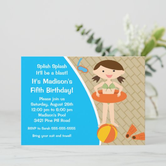 Javendagse uitnodiging voor de meisjespool CUTE (Staand voorkant)