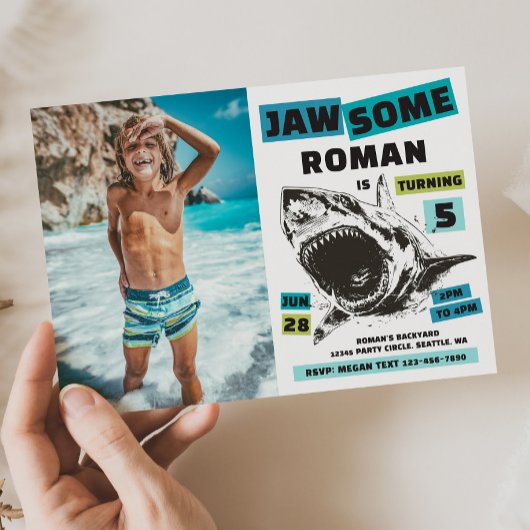 Jaw-Some Photo Shark Birthday Invitation Kaart