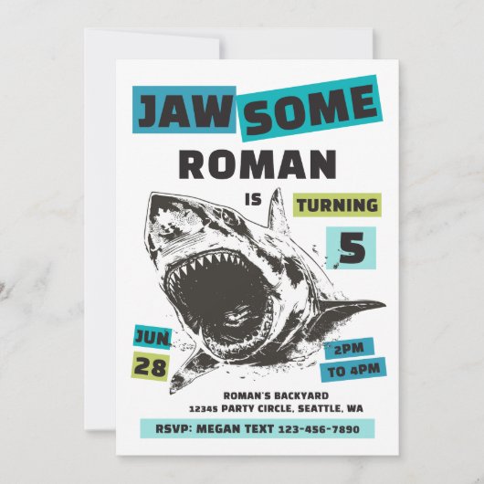 Jaw-Some Shark Birthday Invitation Kaart (Voorkant)