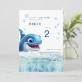 Jaw-some Shark Bite Birthday Party Invitation Kaart (Staand voorkant)