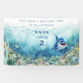 Jaw-some Shark Bite Verjaardagsfeest Welkomstbord Spandoek (Horizontaal)