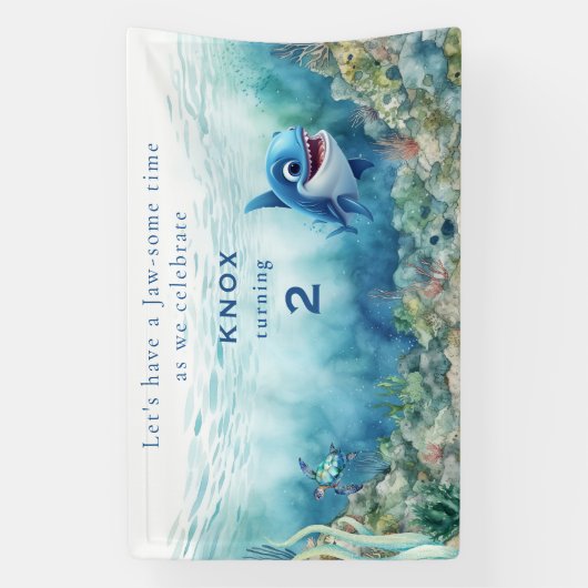 Jaw-some Shark Bite Verjaardagsfeest Welkomstbord Spandoek (Verticaal)