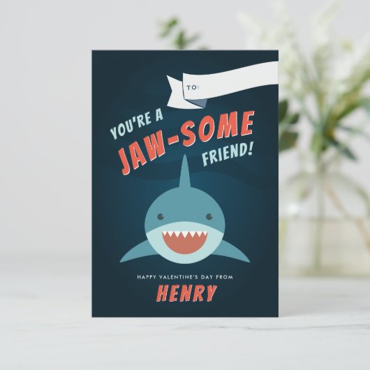 Jaw-Some Shark Classroom Valentijnsdag Kaart (Staand voorkant)