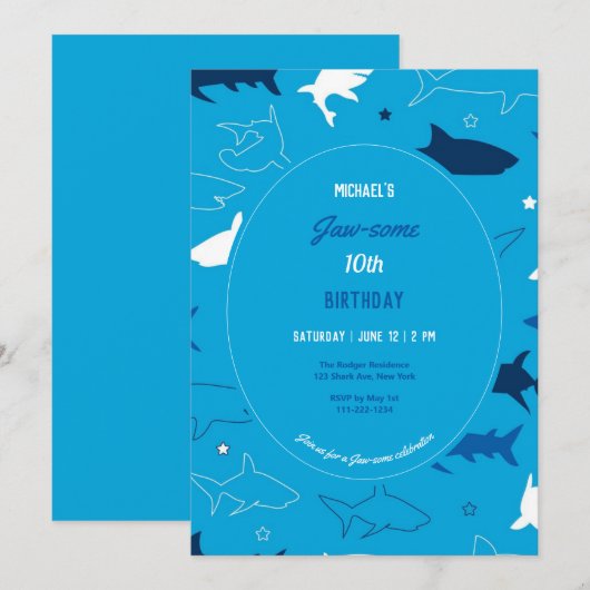 Jaw-some Shark Verjaardagsfeestje uitnodiging (Voorkant / Achterkant)