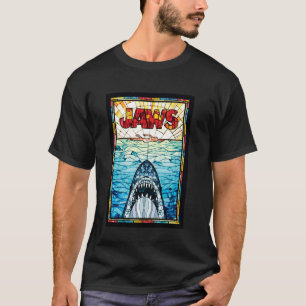 Jaws 50th Anniversary Poster Gebrandschilderd Glas T-shirt