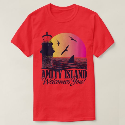 Jaws Amity Island verwelkomt jullie vuurtoren Suns T-shirt (Design voorkant)