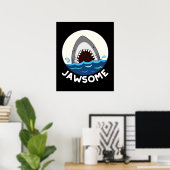 Jawsome Funny Shark Teeth Pun Dark BG Poster (Thuiskantoor)