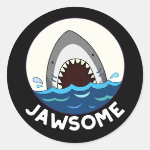 Jawsome Funny Shark Teeth Pun Dark BG Ronde Sticker