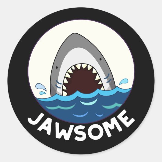 Jawsome Funny Shark Teeth Pun Dark BG Ronde Sticker (Voorkant)