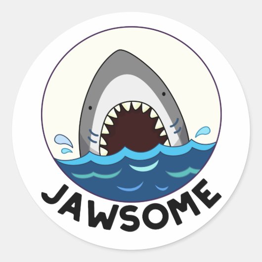Jawsome Funny Shark Teeth Pun Ronde Sticker (Voorkant)