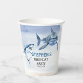 Jawsome Great White Shark Birthday Waterverf Papieren Bekers (Voorkant)