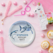 Jawsome Great White Shark Birthday Waterverf Papieren Bordje (Feest)