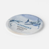 Jawsome Great White Shark Birthday Waterverf Papieren Bordje (Gekanteld)