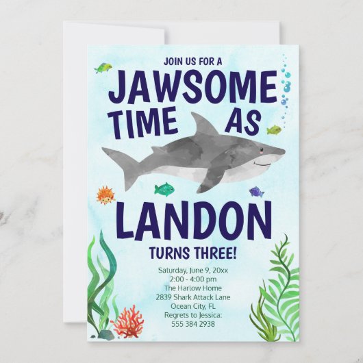 Jawsome Shark Birthday Invitation - Onder het Zee Kaart (Voorkant)