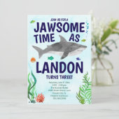 Jawsome Shark Birthday Invitation - Onder het Zee Kaart (Staand voorkant)