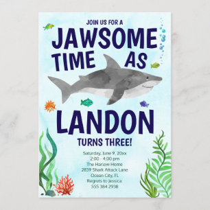 Jawsome Shark Birthday Invitation - Onder het Zee Kaart