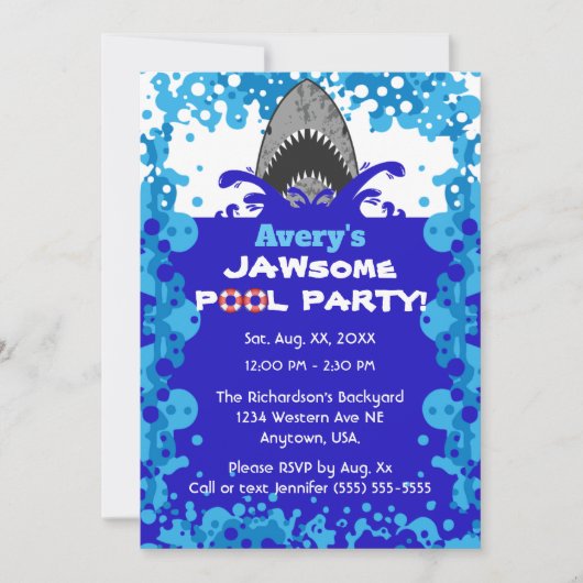 Jawsome Shark Thlek Pool Party Birthday Kaart (Voorkant)