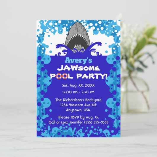 Jawsome Shark Thlek Pool Party Birthday Kaart (Staand voorkant)