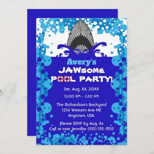 Jawsome Shark Thlek Pool Party Birthday Kaart (Voorkant / Achterkant)