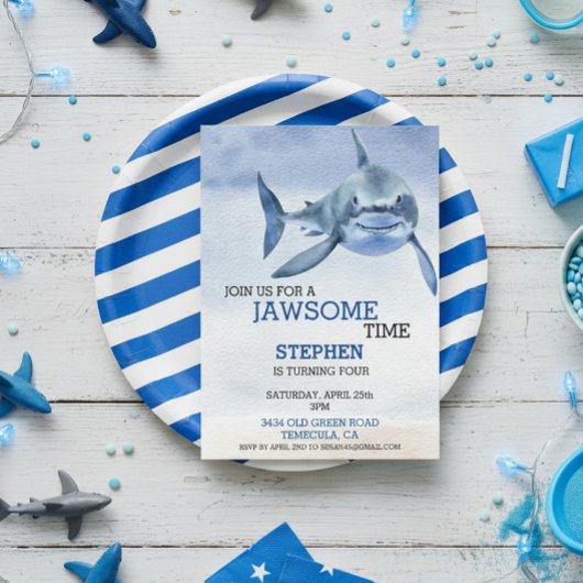 Jawsome Time Great White Shark Birthday Waterverf Kaart