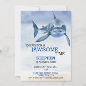 Jawsome Time Great White Shark Birthday Waterverf Kaart (Voorkant)